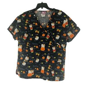 Hello Kitty By Sanrio Top Womens Size XL Short Sleeve Halloween Themed Scrub Top